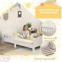 Cama Infantil 70x140 cm con Barrera Anticaídas y Somier Blanco AIYAPLAY