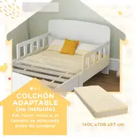Cama Infantil 70x140 cm con Barrera Anticaídas y Somier Blanco AIYAPLAY