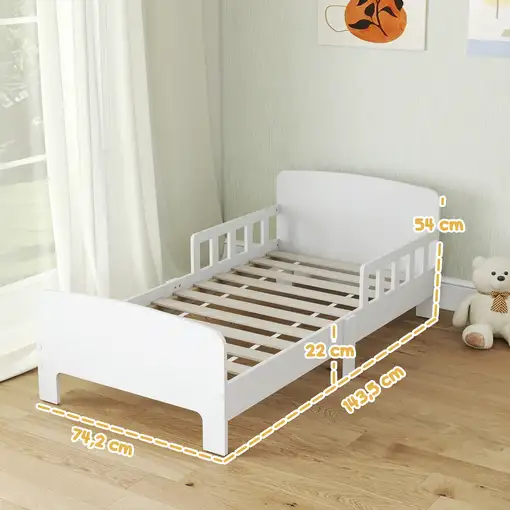 Cama Infantil 70x140 cm con Barrera Anticaídas y Somier Blanco AIYAPLAY