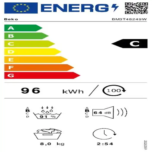 Secadora blanca con bomba de calor, 8 kg, BM3T48249W BEKO