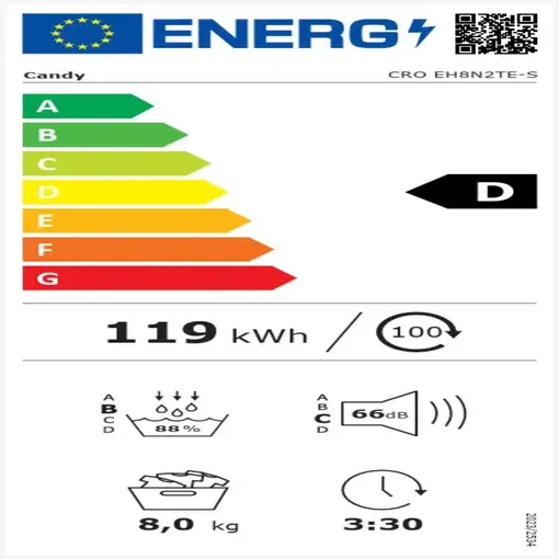 Secadora blanca con bomba de calor, 8 kg, Smart Pro CRO EH8N2TE-S CANDY