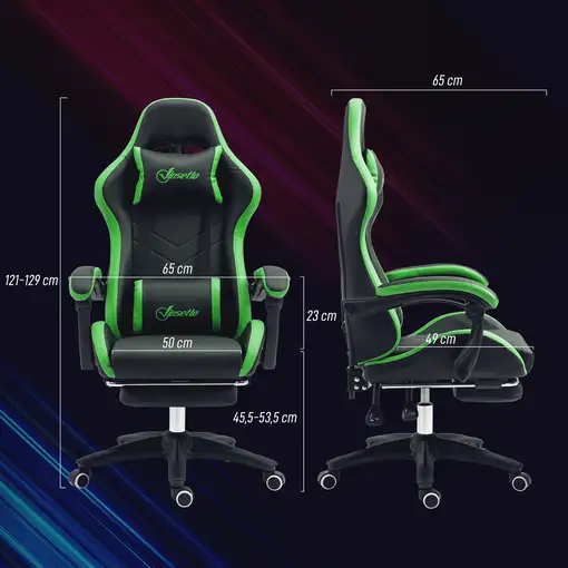 Silla Gaming de Cuero PU Reclinable 135° Altura Ajustable Negro y Verde Vinsetto