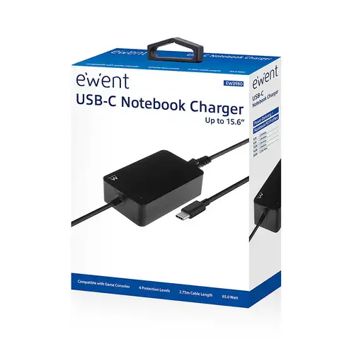 Ewent EW3980 adaptador e inversor de corriente Interior 65 W Negro