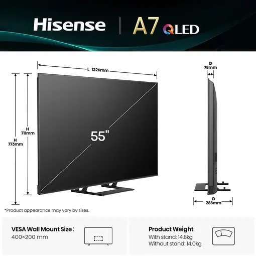 Televisor LED 55'' 4K Ultra HD Negro Smart 20016324 HISENSE