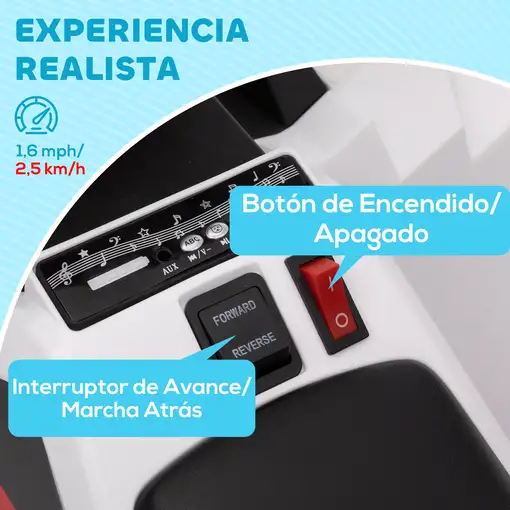 Quad Eléctrico para Niños de 18-36 Meses 6V 70x41,5x48,5 cm Blanco HOMCOM