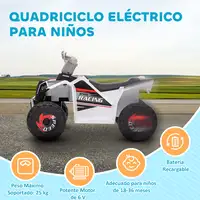 Quad Eléctrico para Niños de 18-36 Meses 6V 70x41,5x48,5 cm Blanco HOMCOM Quad Eléctrico para Niños de 18-36 Meses 6V 70x41,5x48,5 cm Blanco HOMCOM
