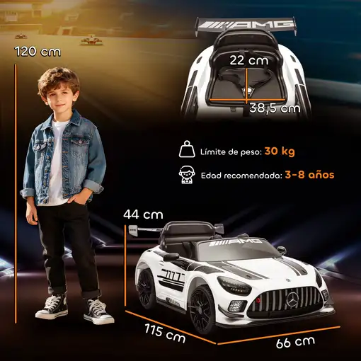 Coche Eléctrico para Niños Mercedes-AMG GT3 Evo Blanco AIYAPLAY
