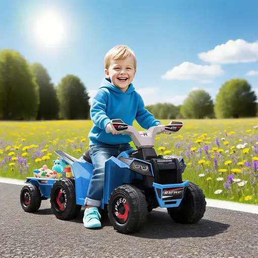 Quad Eléctrico para Niños con Remolque 106x41,5x48,5 cm Azul HOMCOM