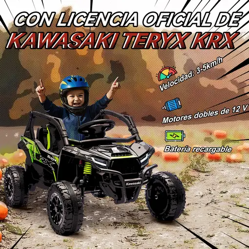 Coche Eléctrico para Niños 12V Kawasaki Teryx KRX 1000 Negro AIYAPLAY