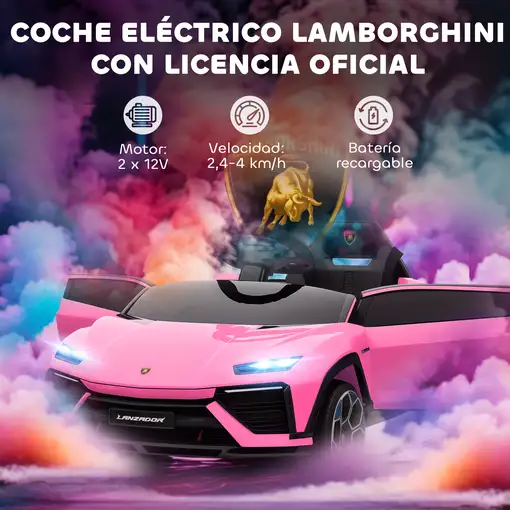 Coche Eléctrico para Niños de +3 Años Lamborghini Batería 12V Rosa AIYAPLAY