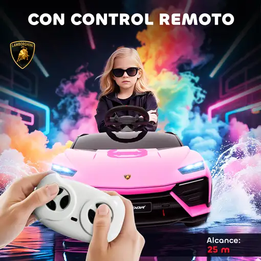 Coche Eléctrico para Niños de +3 Años Lamborghini Batería 12V Rosa AIYAPLAY