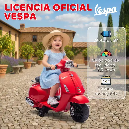 Moto Eléctrica para Niños 6V Ruedas de 6,9'' Velocidad de 2,5km/h Rojo AIYAPLAY