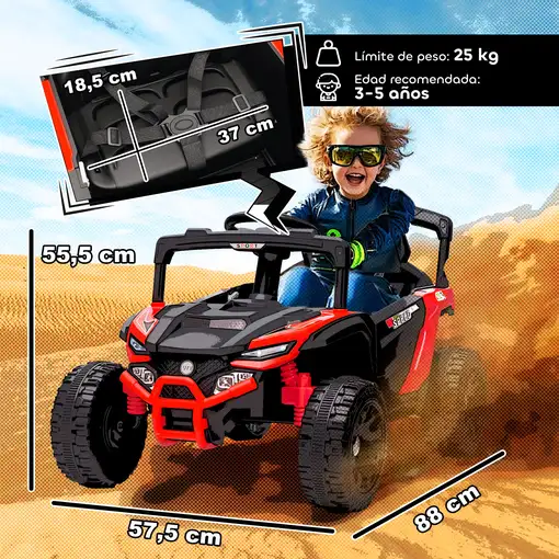 Coche Eléctrico para Niños UTV 12V con 2 Motores Rojo AIYAPLAY