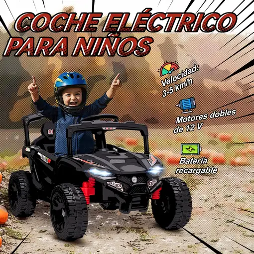 Coche Eléctrico para Niños UTV 12V con 2 Motores Negro AIYAPLAY