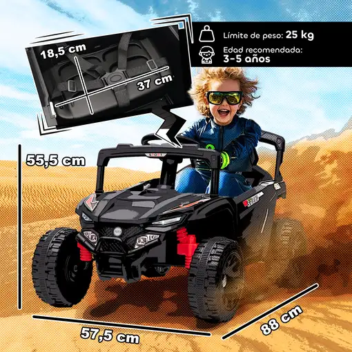 Coche Eléctrico para Niños UTV 12V con 2 Motores Negro AIYAPLAY