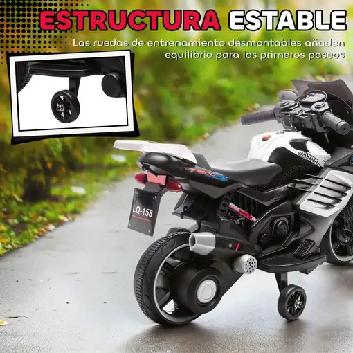Moto Eléctrica para Niños 6V con Ruedas de Apoyo Música Blanco AIYAPLAY