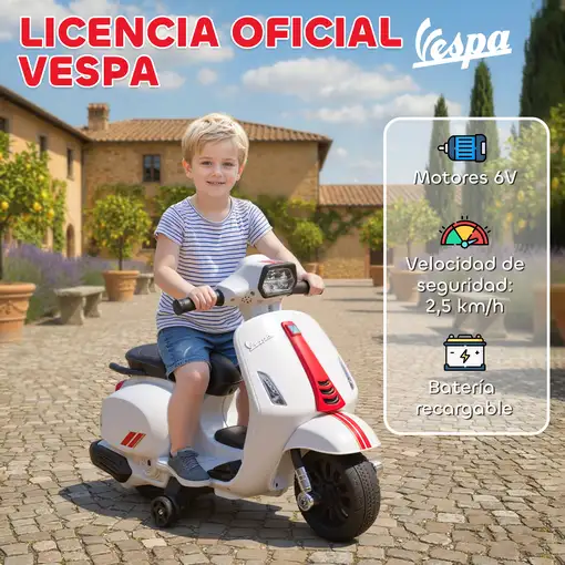 Moto Eléctrica para Niños 6V Ruedas de 6,9'' Velocidad 2,5km/h Blanco AIYAPLAY