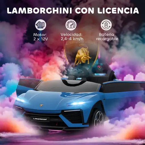 Coche Eléctrico para Niños de +3 Años Lamborghini Batería 12V Azul AIYAPLAY