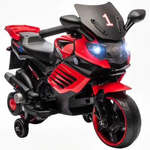 Moto Eléctrica para Niños 6V con Ruedas de Apoyo Música Rojo AIYAPLAY Moto Eléctrica para Niños 6V con Ruedas de Apoyo Música Rojo AIYAPLAY