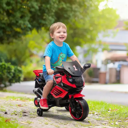 Moto Eléctrica para Niños 6V con Ruedas de Apoyo Música Rojo AIYAPLAY
