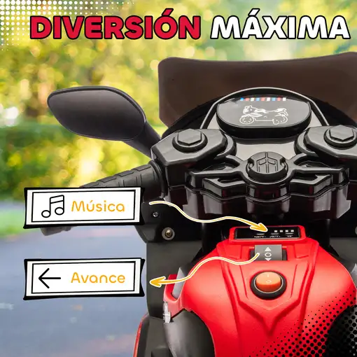 Moto Eléctrica para Niños 6V con Ruedas de Apoyo Música Rojo AIYAPLAY
