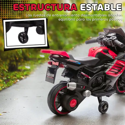 Moto Eléctrica para Niños 6V con Ruedas de Apoyo Música Rojo AIYAPLAY