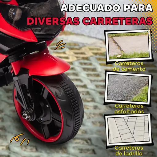 Moto Eléctrica para Niños 6V con Ruedas de Apoyo Música Rojo AIYAPLAY