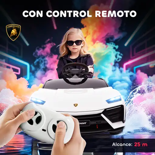 Coche Eléctrico para Niños de +3 Años Lamborghini Batería 12V Blanco AIYAPLAY
