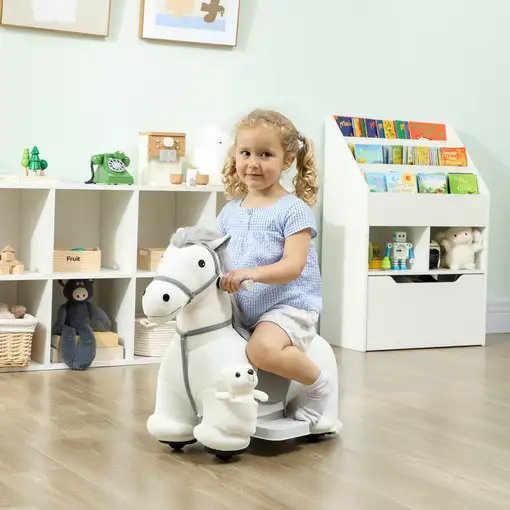 Caballito Eléctrico con Música Batería 6V Ruedas Silenciosas Blanco AIYAPLAY