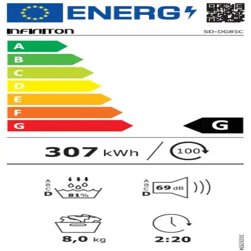 Secadora de condensación Inox, 8 kg, SD-DG85C INFINITON