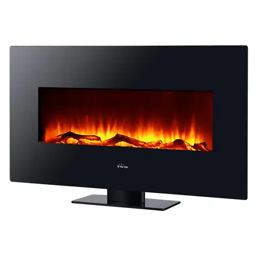 Chimenea eléctrica panorámica de cristal templado negro