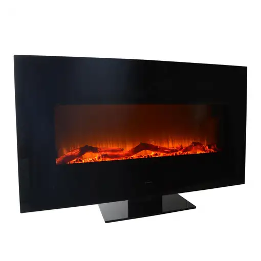 Chimenea eléctrica panorámica de cristal templado negro