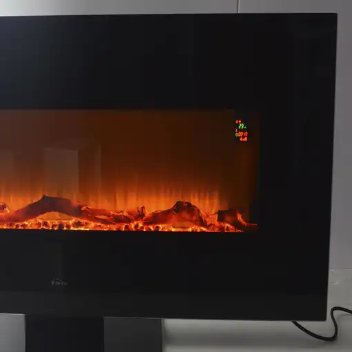 Chimenea eléctrica panorámica de cristal templado negro