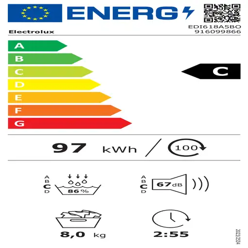 Secadora blanca con bomba de calor, 8 kg, EDI618A5BO ELECTROLUX