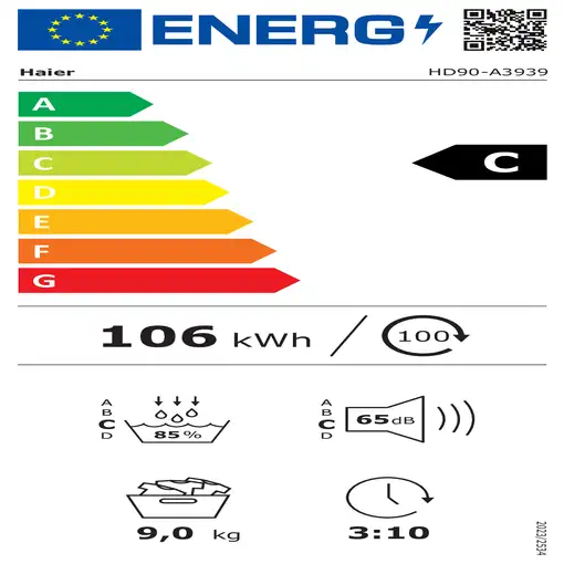 Haier HD90-A3939 secadora Independiente Carga frontal 9 kg Blanco