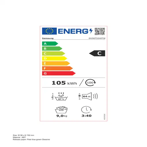 Samsung DV90T5240TW/S3 secadora Independiente Carga frontal 9 kg Blanco