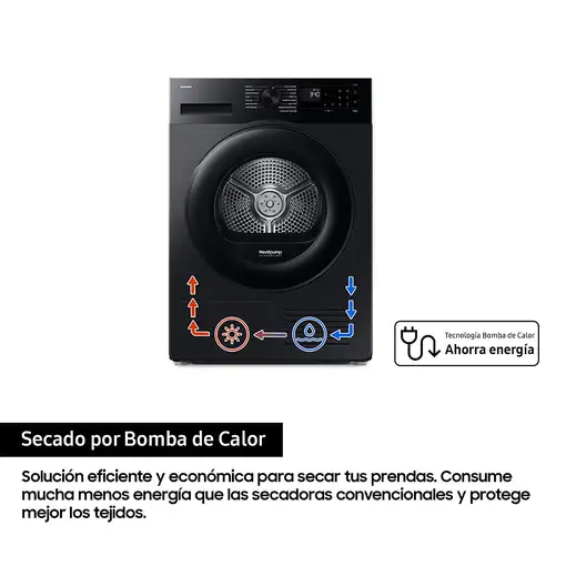 Samsung Secadora 9Kg con Bomba de Calor Clase A+++ Negra DV90DG52A0ABEC