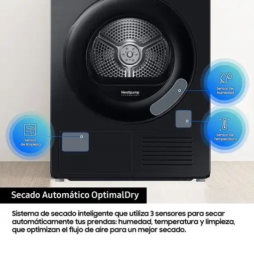 Samsung Secadora 9Kg con Bomba de Calor Clase A+++ Negra DV90DG52A0ABEC