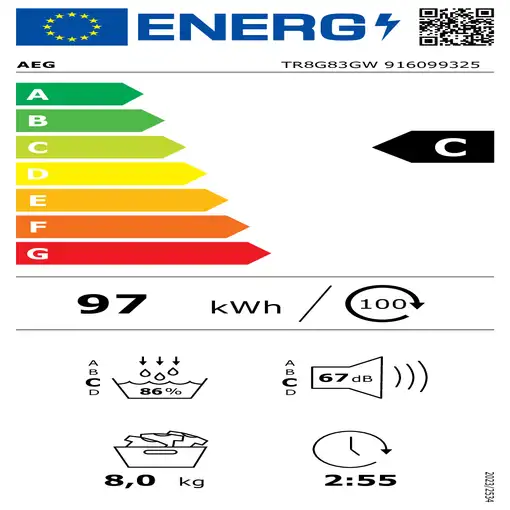 AEG TR8G83GW secadora Independiente Carga frontal 8 kg Blanco
