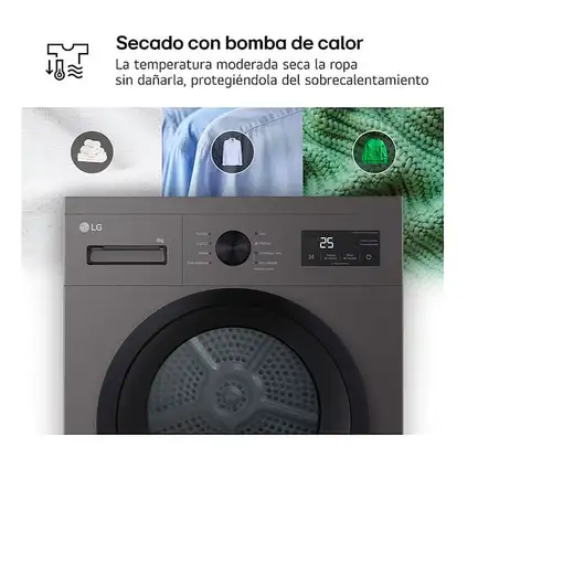 LG RHA1008NDK secadora Independiente Carga frontal 8 kg Plata