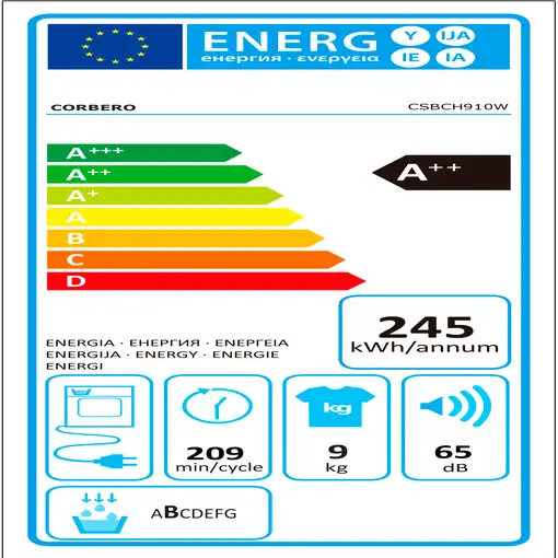 Corbero CSBCH910W secadora Independiente Carga frontal 9 kg Blanco