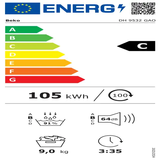 Beko DH 9532 GAO secadora Independiente Carga frontal 9 kg Blanco
