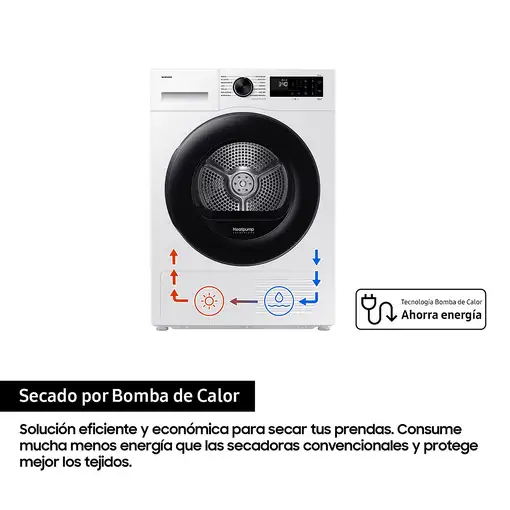 Samsung Secadora 9Kg con Inteligencia Artificial y SmartThings Clase A+++ Blanca