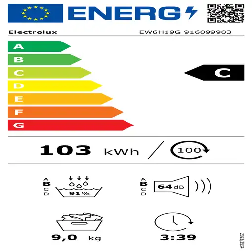 Electrolux EW6H19G secadora Independiente Carga frontal 9 kg Blanco