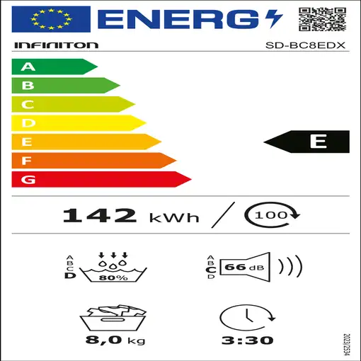 Infiniton SD-BC8EDX secadora Independiente Carga frontal 8 kg Negro
