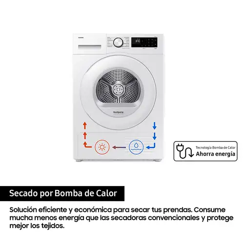 Samsung Secadora 9Kg con Bomba de Calor Clase A+++ Blanca DV90DG52A0TEEC