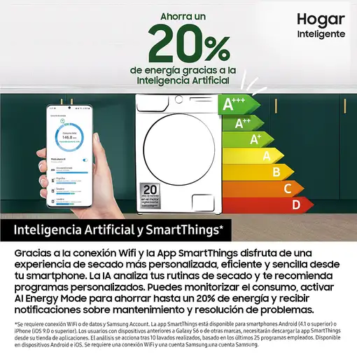 Samsung Secadora 9Kg con Bomba de Calor Clase A+++ Blanca DV90DG52A0TEEC