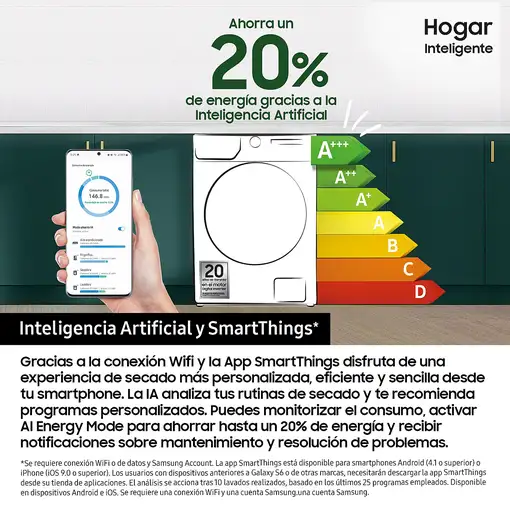 Samsung Secadora Bespoke AI 9k OptimalDry A+++ blanca DV90DB7845GEU3