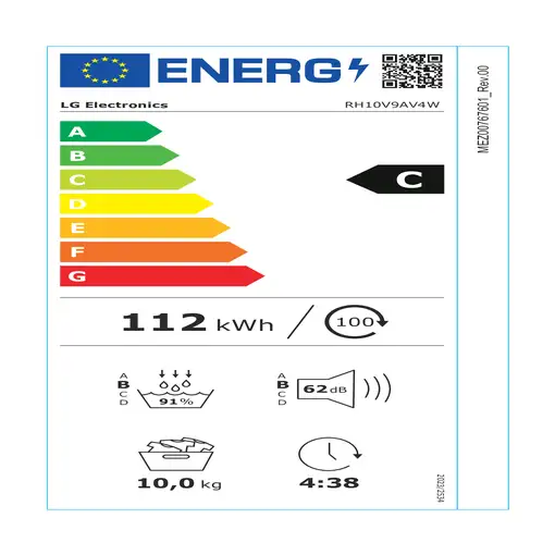 LG RH10V9AV4W secadora Independiente Carga frontal 10 kg Blanco
