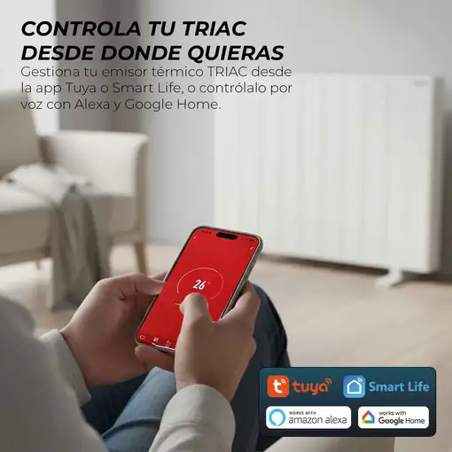 Yoevu -  Emisor térmico 900W con tecnología TRIAC, WiFi y Alexa, pantalla digita